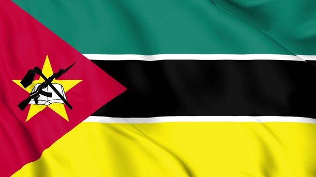 Realistic Mozambique Flag Waving, 4K Loop, Southeast Africa Political Symbol