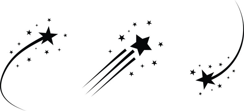 Falling star icons on isolated transparent background. Vector illustration shooting stars