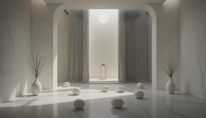Modern minimalist interior with white marble and elegant decor