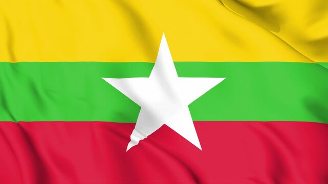 Realistic Myanmar (Burma) Flag Waving, 4K Loop, Southeast Asia Political News