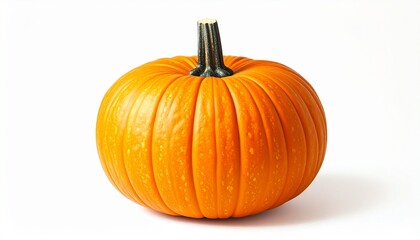 Obraz premium Fresh orange pumpkin with water droplets on white background.