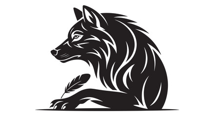 Obraz premium Black Wolf Silhouette in Modern Minimalist Style with High Contrast Lighting on White Background for Logo Design