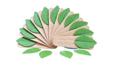 Wooden Spatulas with Green Leaves