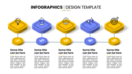 Infographic template. Isometric line with 5 icons and numbers
