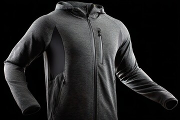 Reflective Patterned Athletic Jacket on Black Background Fashionable Outerwear Sportswear with Hooded Design and Sleek Cut for Active Lifestyle