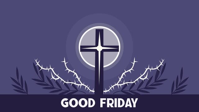Animated Good Friday Christian Cross with Crown of Thorns Illustration