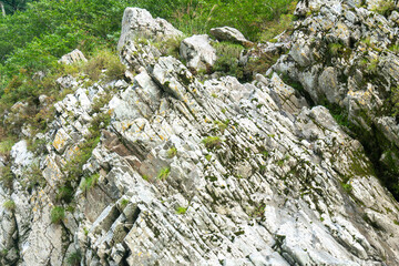 大歩危の背斜構造の岩肌
