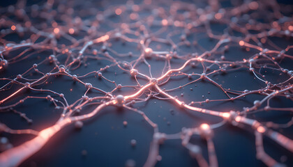 Glowing neural network connections in dark background