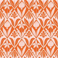 Fototapeta premium Orange Floral Stencil Diamond Pattern