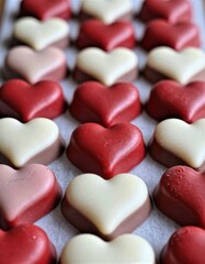 Obraz premium Pastel Heart-Shaped Cookies on Wooden Table Romantic Rococo