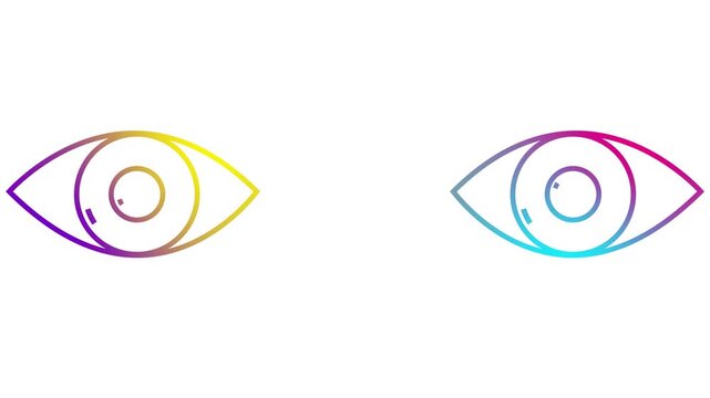 Animated colorful two eyes. Linear icon. Looped video. Vector illustration on white background.