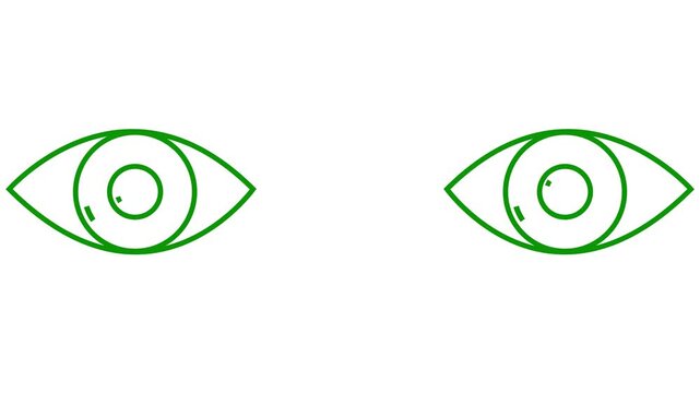 Animated green two eyes. Linear icon. Looped video. Vector illustration on white background.
