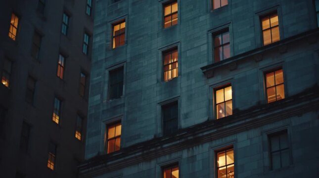 Building Facade Windows Lit Up at Night City Living Architecture