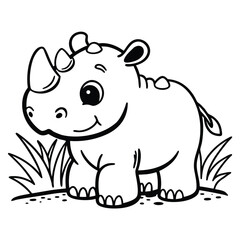 Obraz premium Cute rhinoceros walking, cartoon coloring book
