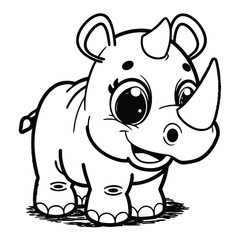 Cute rhinoceros walking, cartoon coloring book © Hira