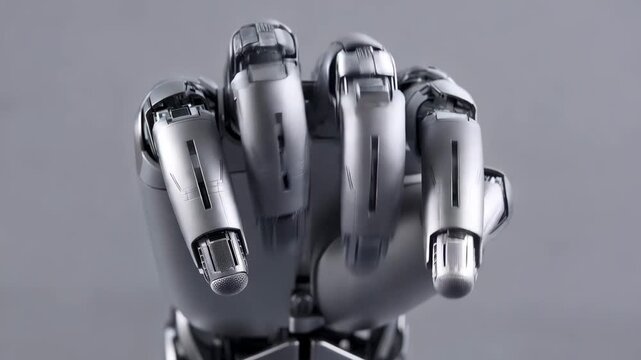 Humanoid robot hand with articulated fingers in close-up view