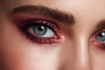 Fototapeta premium Stunning close-up of a beauty makeup look showcasing realistic magic eyes with shimmering hues and defined features in a fashion-forward setting during the late afternoon