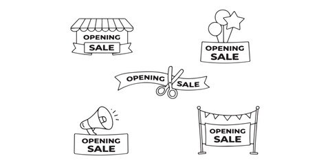 Opening Sale Event Graphics With Balloons, Megaphone, Bunting, and Scissors Cut Concept