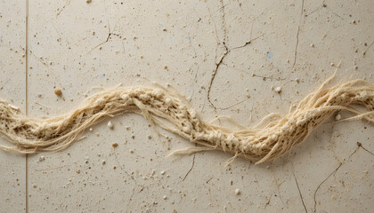 Frayed rope on cracked concrete surface