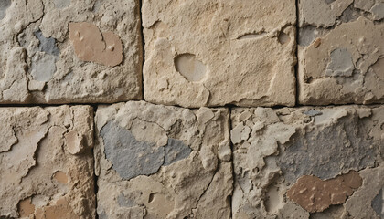 Weathered stone wall with cracked and peeling surface