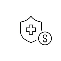 Obraz premium Health insurance and dollar. Insurance premium cost, healthcare payment, medical coverage expense. Pixel perfect, editable stroke vector icon