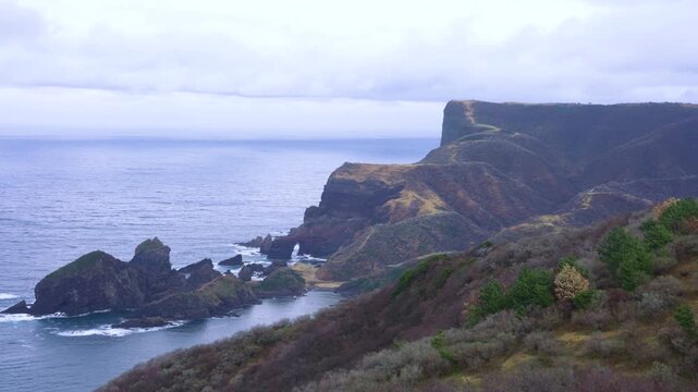 Cliffs and Coastline of Kuniga, Storm over Oki Islands, Japan
