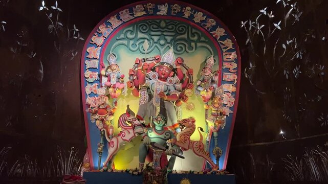 Statue of Durga idol in Kolkata, tribal look