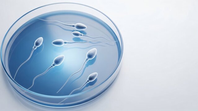 Sperm cells in a petri dish. Reproduction medical science. Conception process research and fertility treatment. In vitro concept.