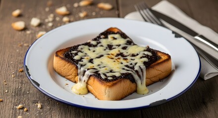 French toast with caramelized bananas and nuts on a wooden table, served on a white plate