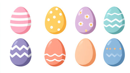 Colorful easter eggs collection with pastel patterns for holiday decor and design