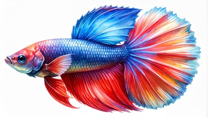 Fototapeta premium A vibrant, ultra-realistic watercolor illustration of a Siamese fighting fish, also known as a betta