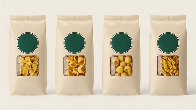 Pasta packet packaging mockup with dry food product display
