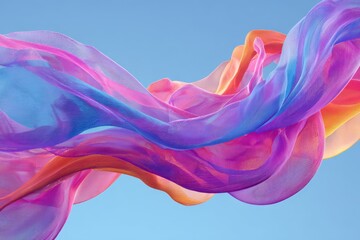 Obraz premium Abstract silk fabric wave, flowing colorful textile banner, vibrant chiffon cloth background, modern digital art design