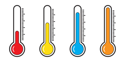 Fototapeta premium Thermometer hot cold temperature vector icon set.