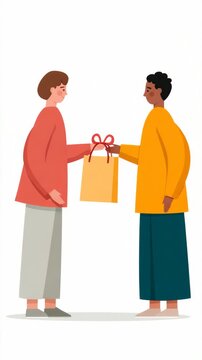 Friendly gift exchange turns unexpected as bag falls to the ground