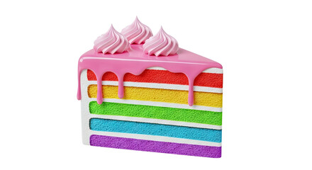 Slice of Rainbow Layer Cake with Pink Frosting