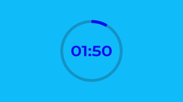 Two minute countdown timer animation from 120 second to 0 second on blue background, 2 minute countdown timer,countdown video with alpha channel.