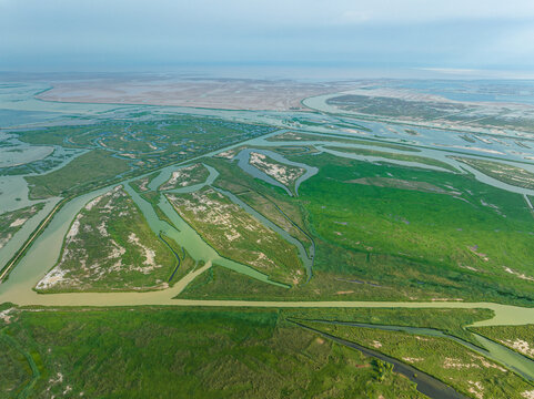 Yellow River Delta Wetlands Aerial View, Dongying China