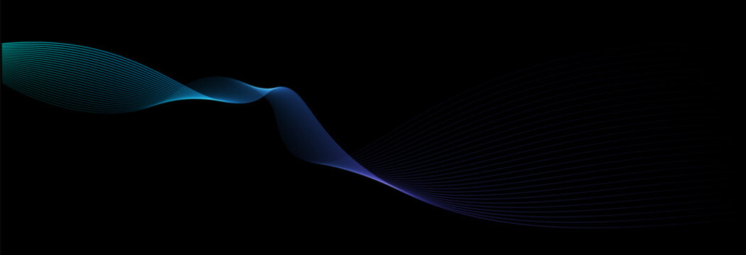 Vector abstract brush stroke wavy lines flowing smooth curve blue green light gradient isolated on black background in concept of technology, science, music, modern.