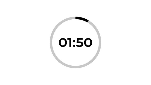 Two minute countdown timer animation from 120 second to 0 second on white background, 2 minute countdown timer,countdown video with alpha channel.