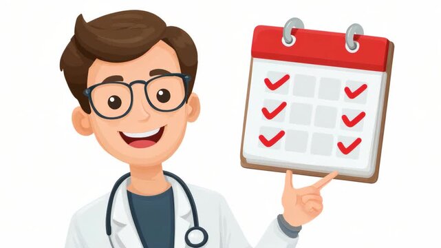 Cheerful doctor presenting progress with checklist board in three frames