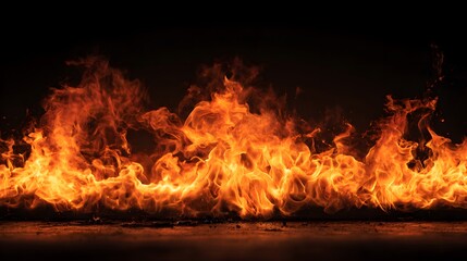 Fototapeta premium Intense flames burning across a dark background, conveying power, heat, and dramatic energy
