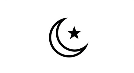 Obraz premium Crescent moon and star symbol on white background islamic iconography black graphic design element