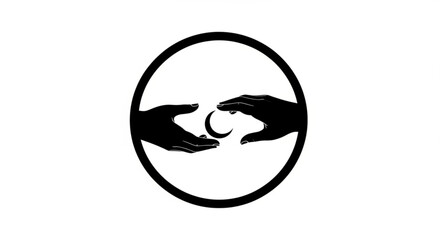 Fototapeta premium Two hands passing a circle symbol within a circle on white background