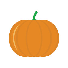 Obraz premium A fresh orange Halloween pumpkin vegetable with a green stem isolated on a white background for autumn harvest and Thanksgiving holiday decoration