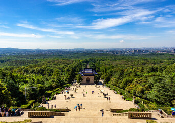 Sun Yat-sen Mausoleum Nanjing, China - Aerial View with Plaza and City Skyline © DangThi
