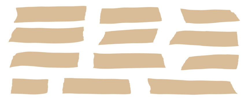 Adhesive paper scotch tape set. Simple washi strips silhouette. Beige sticky notes, and scrapbook elements perfect for crafting, journaling, and creative design projects. Vector note tags set no bg.