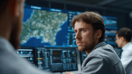 Fototapeta premium Logistics operations monitoring at central hub control room a professional focused view