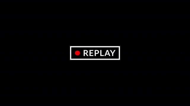 Replay sign icon, replay text animation on a transparent background. Replay Animation for Live Streamer, 
replay symbol button animation with text style. rewind or repeat icon with replay text animati