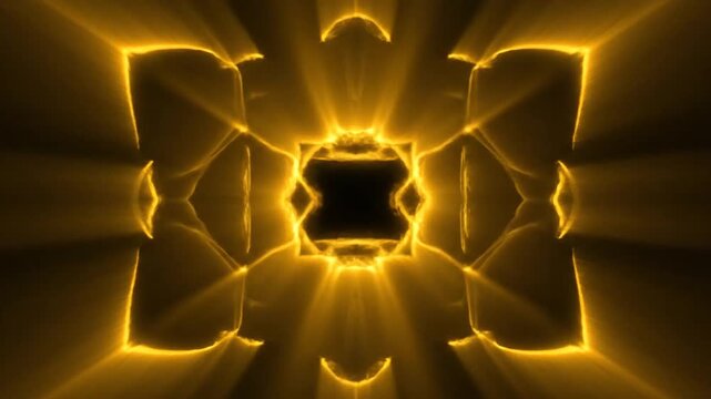 Golden diamond shapes shining brightly in dark space